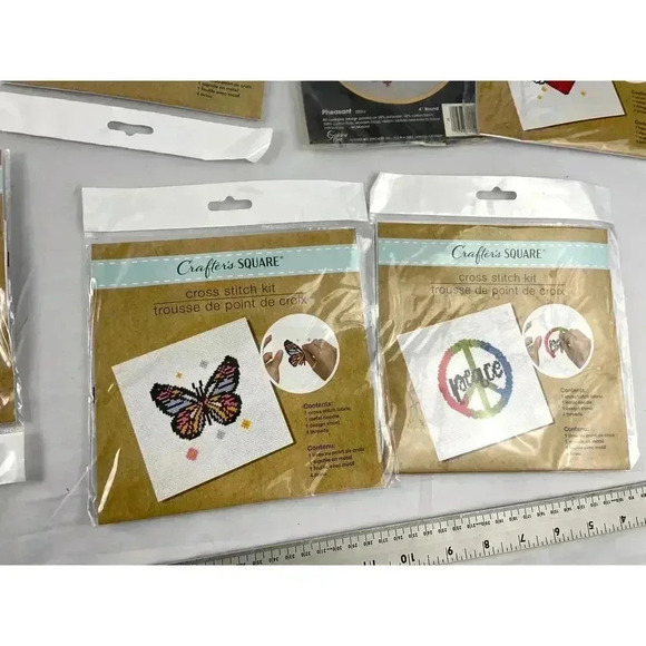 Lot of 7 Crafter's Square Cross Stitch Kit Butterfly Joy Heart Peace Flower - Picture 2 of 7